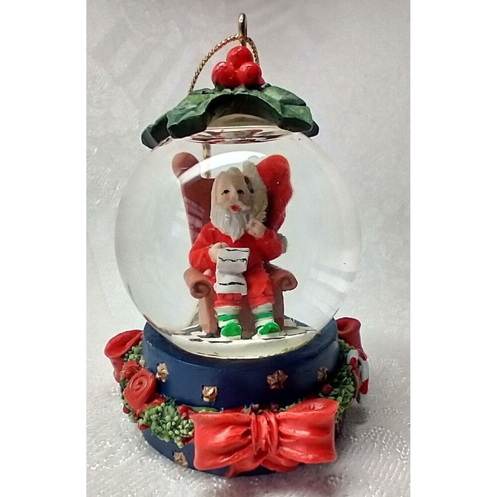 Water Snow Globe Santa Checking His List Ornament Glass New In Box